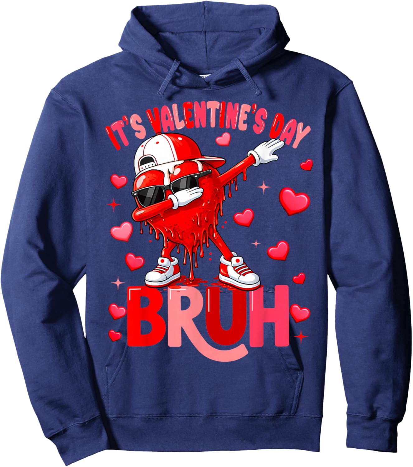 Bruh Valentines Day Boys Kids Drip Heart Funny Valentine Hoodie - Hoodie | Navy