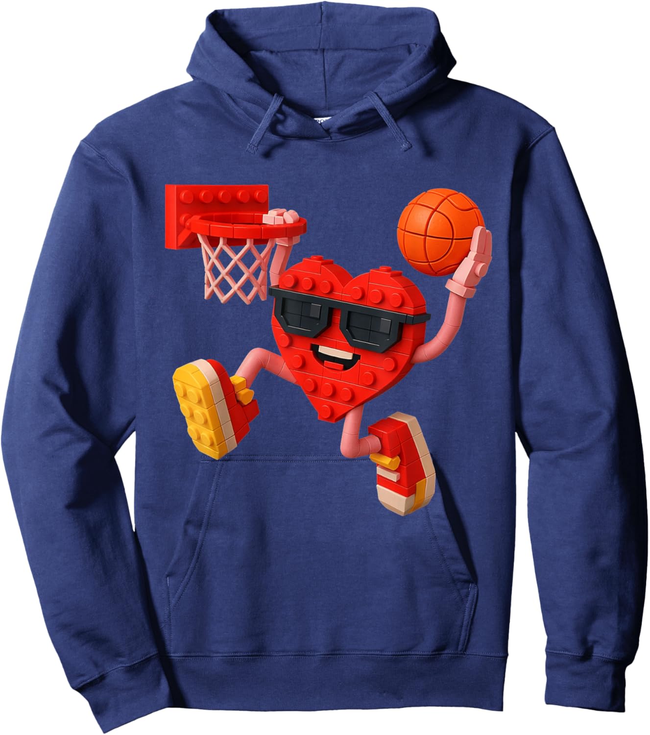 Basketball Heart Valentines Day Building Brick Boys Kids Hoodie - Hoodie | Navy
