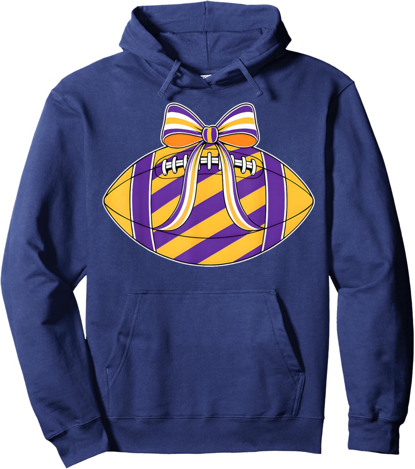 Purple Yellow Football Coquette Bow Game Day Football Mom Hoodie - Hoodie | Navy