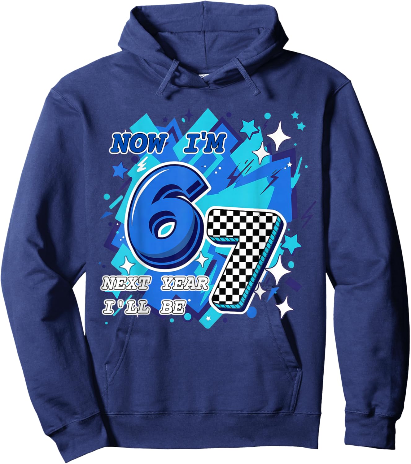 Blue Checkered Now I'm 6 Next Year I'll be 7 Birthday Boy Hoodie - Hoodie | Navy