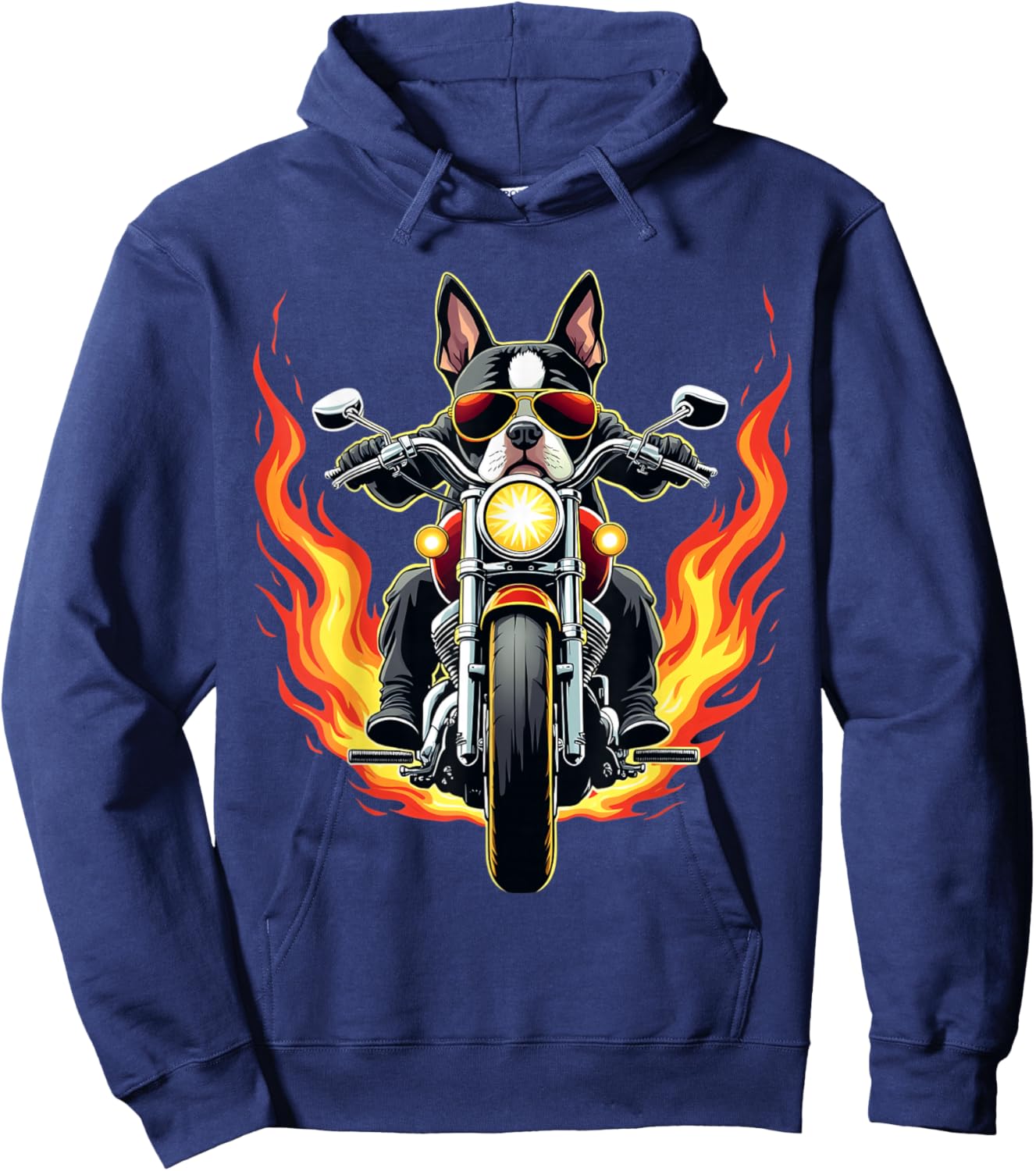Boston Terrier Dog Riding a Motorcycle Funny Boston Terrier Hoodie - Hoodie | Navy