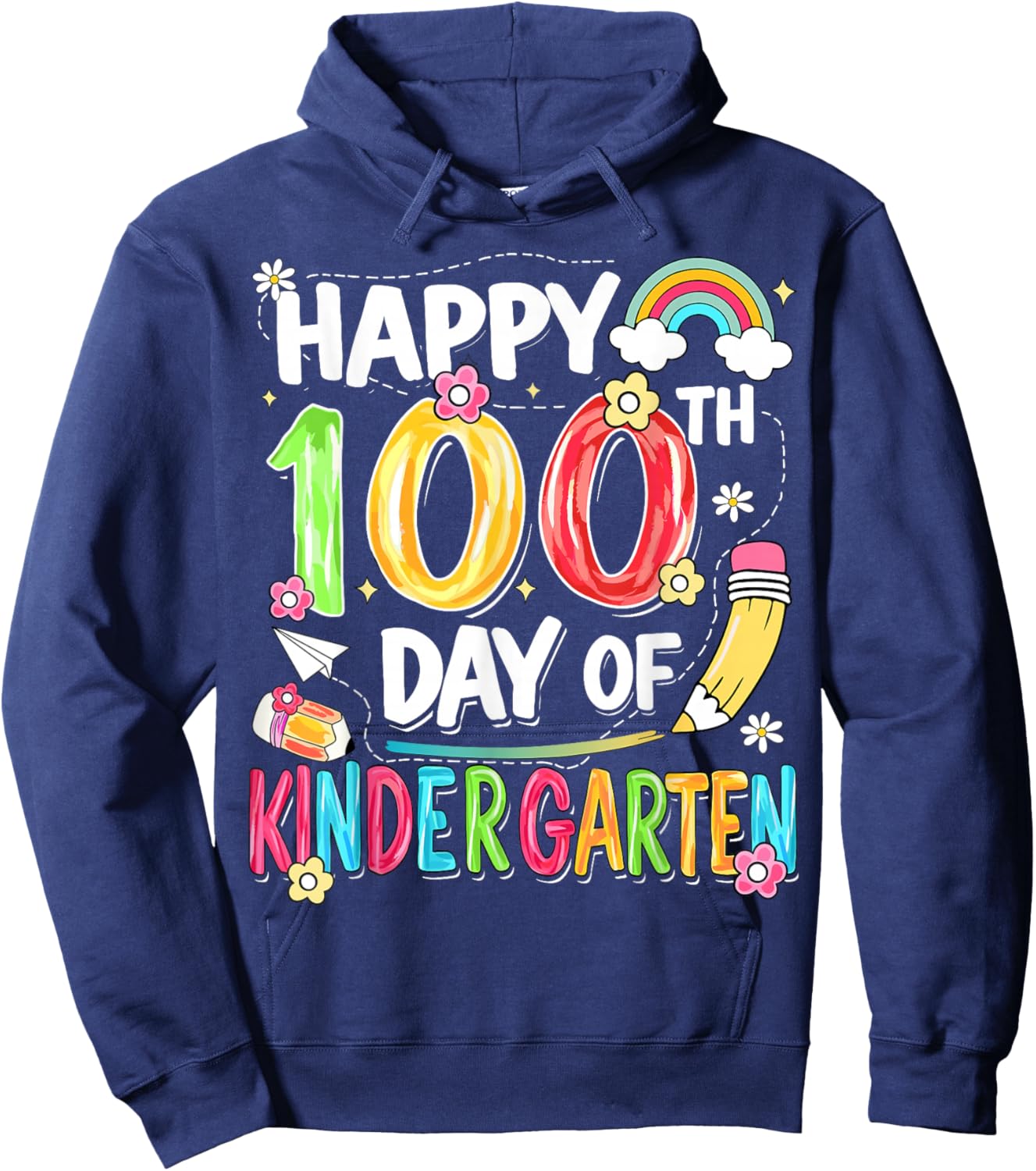 100th Day of School Kids Girls Kindergarten Teachers Hoodie - Hoodie | Navy