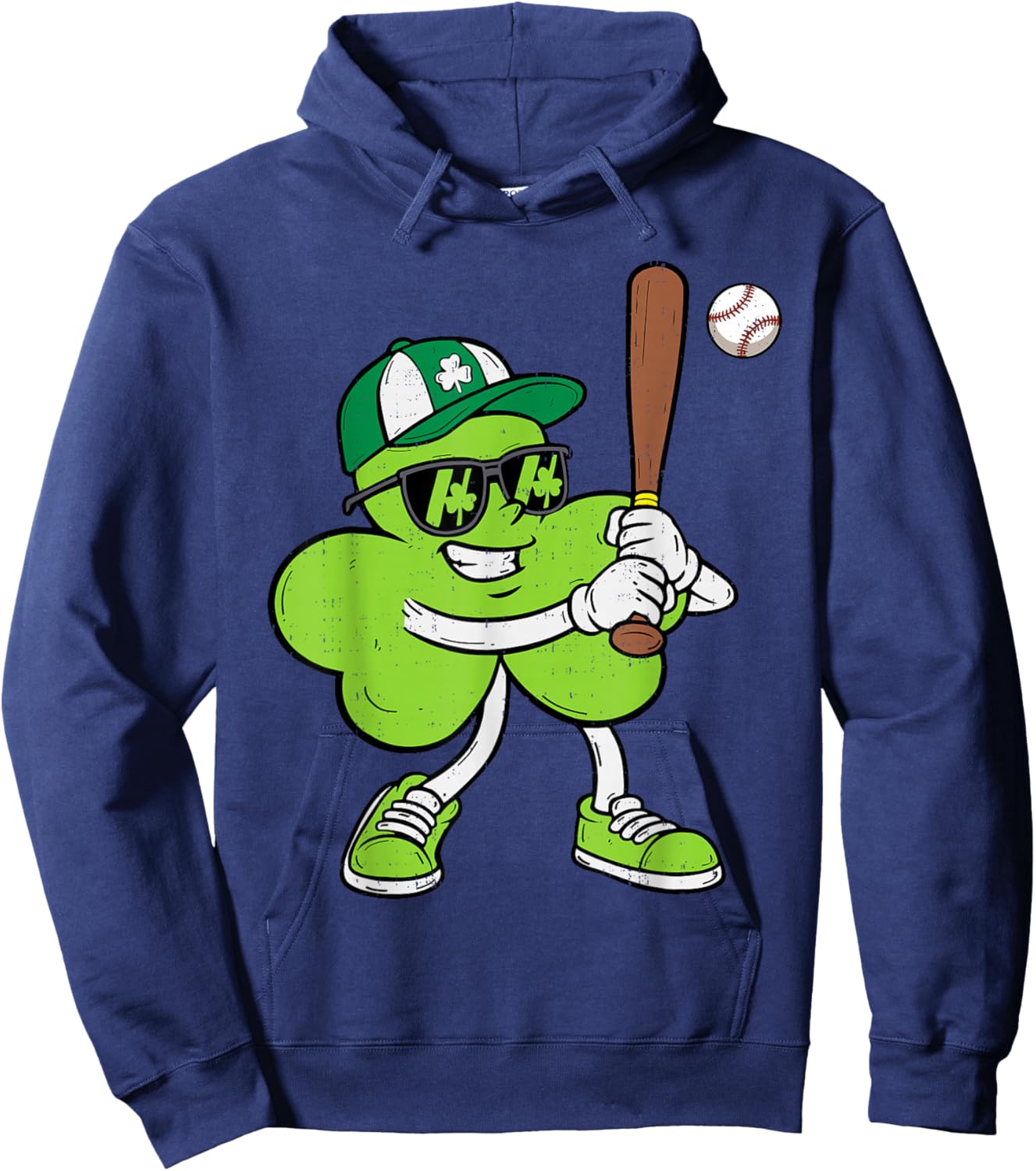 Baseball Saint Patricks Day Boys Kids Sport Green Shamrock Hoodie - Hoodie | Navy