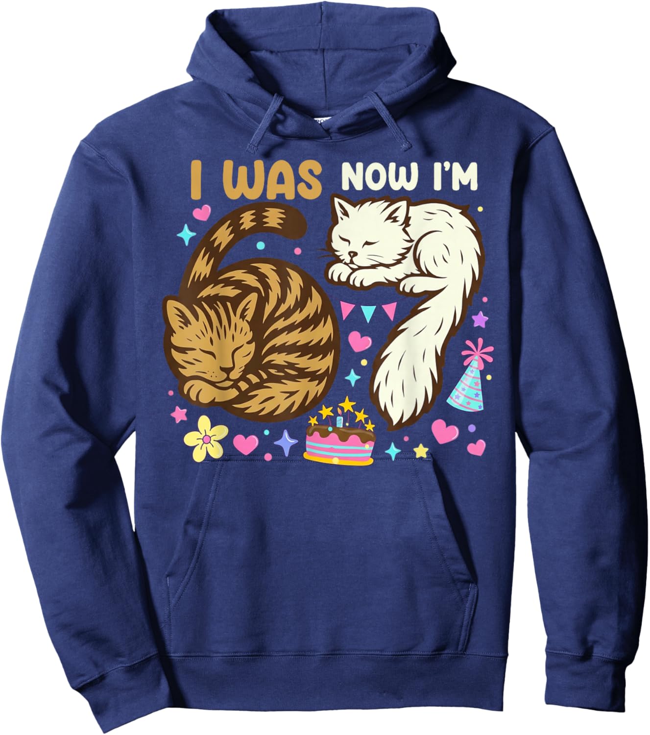 I was 6 Now I'm 7 Birthday 7 Years Old Birthday Funny Cats Hoodie - Hoodie | Navy