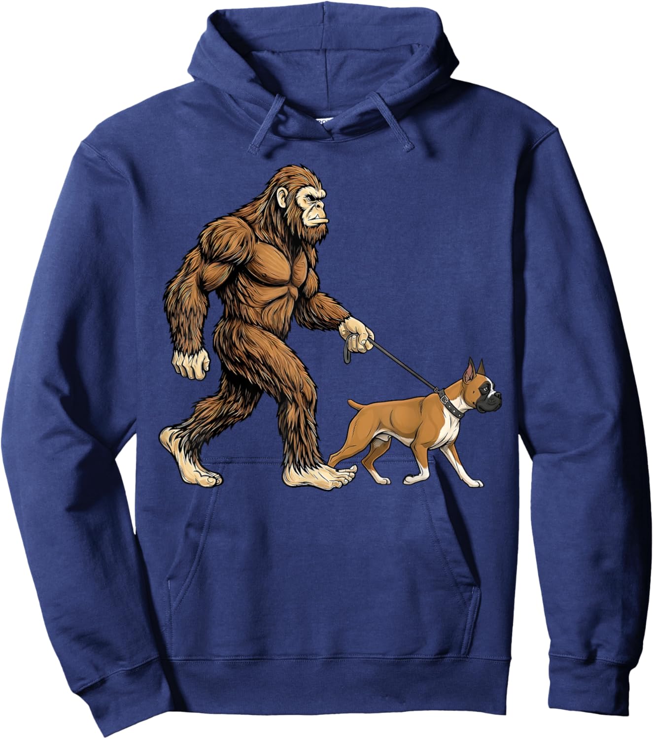 Bigfoot Walking Boxer Dog Funny Sasquatch Pet Lover Hoodie - Hoodie | Navy