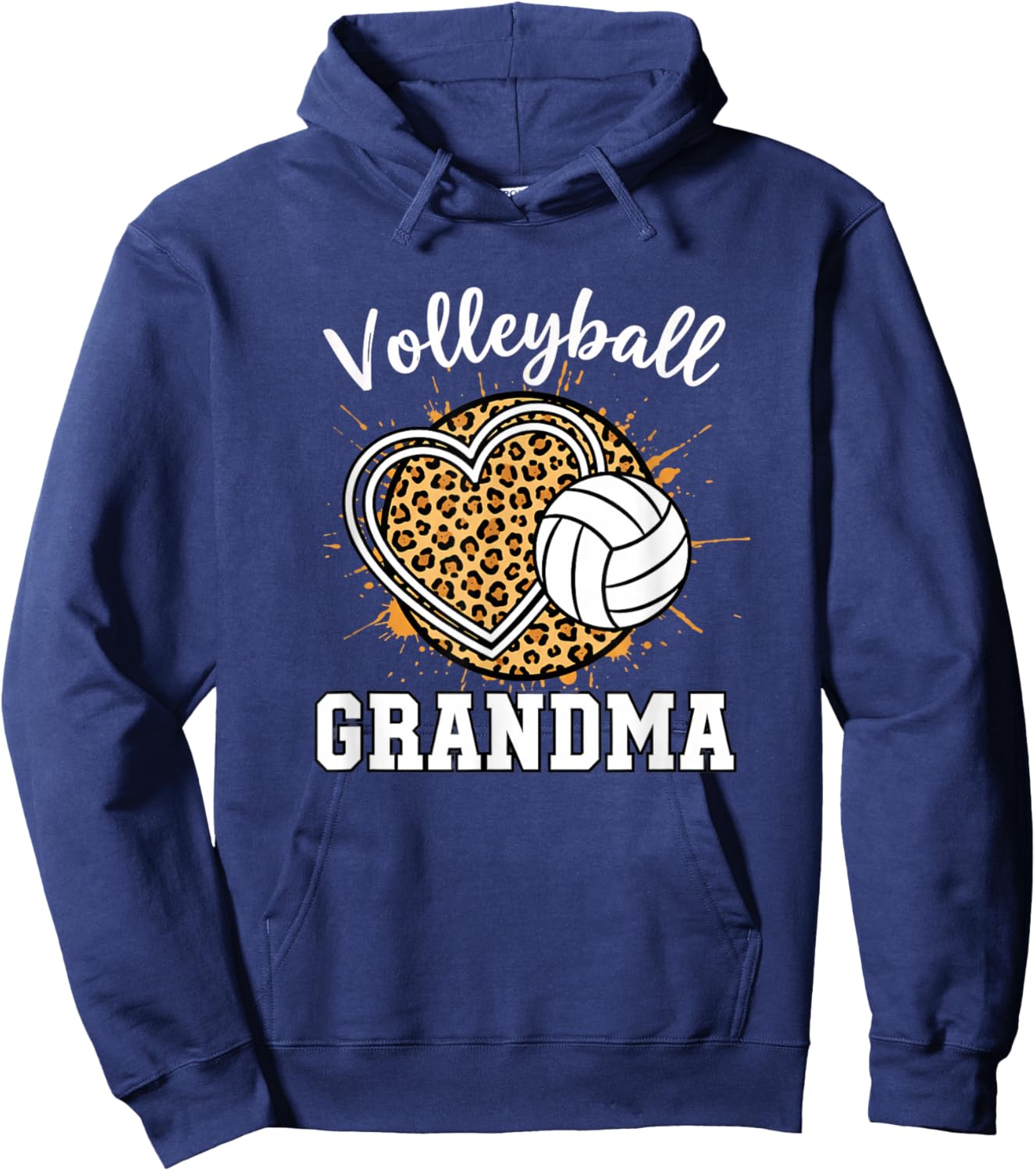 Grandparent Volleyball Grandma Leopard Heart Proud Hoodie - Hoodie | Navy
