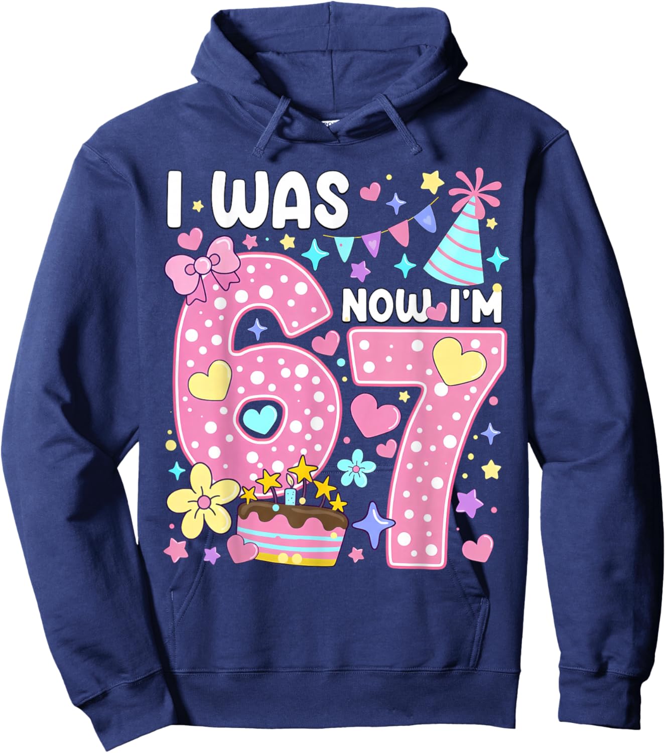 7 Year Old Birthday Girl I was 6 Now I'm 7 Meme 7th Birthday Hoodie - Hoodie | Navy