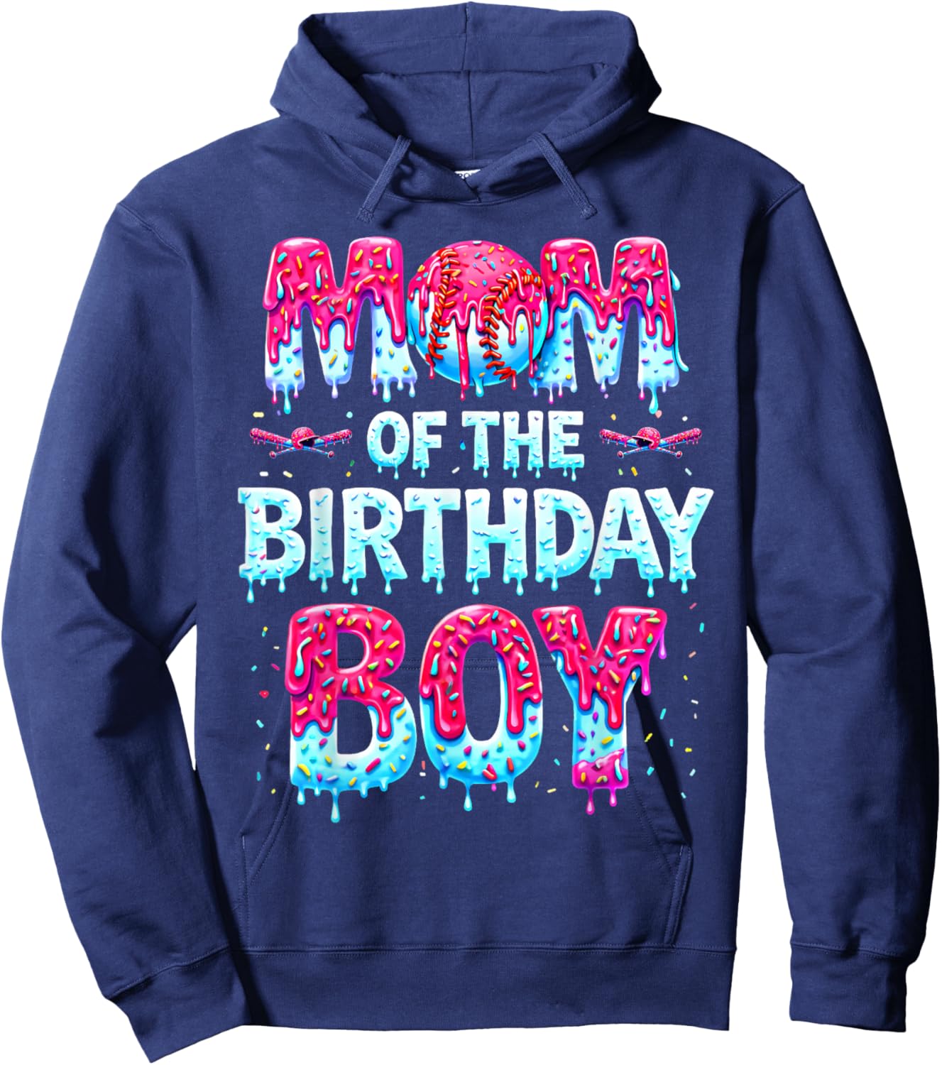 Mom of The Birthday Boy Ice Cream Baseball Family Party Hoodie - Hoodie | Navy