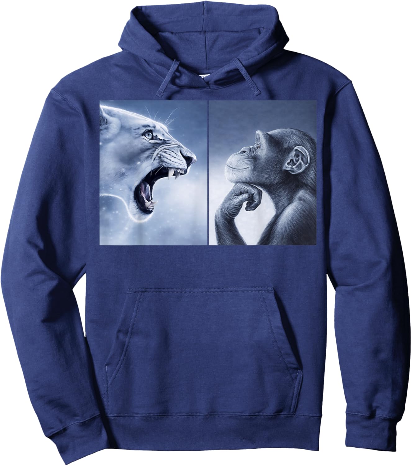 Funny Rage Bait Lion Monkey Viral Meme Hoodie - Hoodie | Navy