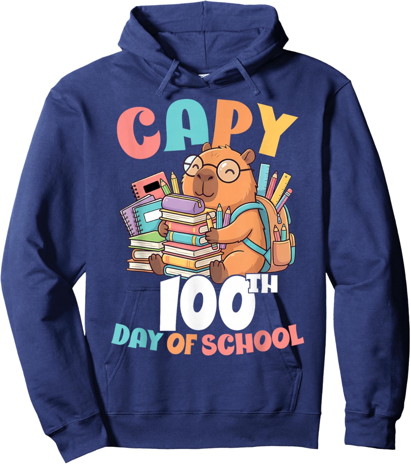 Capy 100th Day of School Capybara 100 Days of School Kids Hoodie - Hoodie | Navy