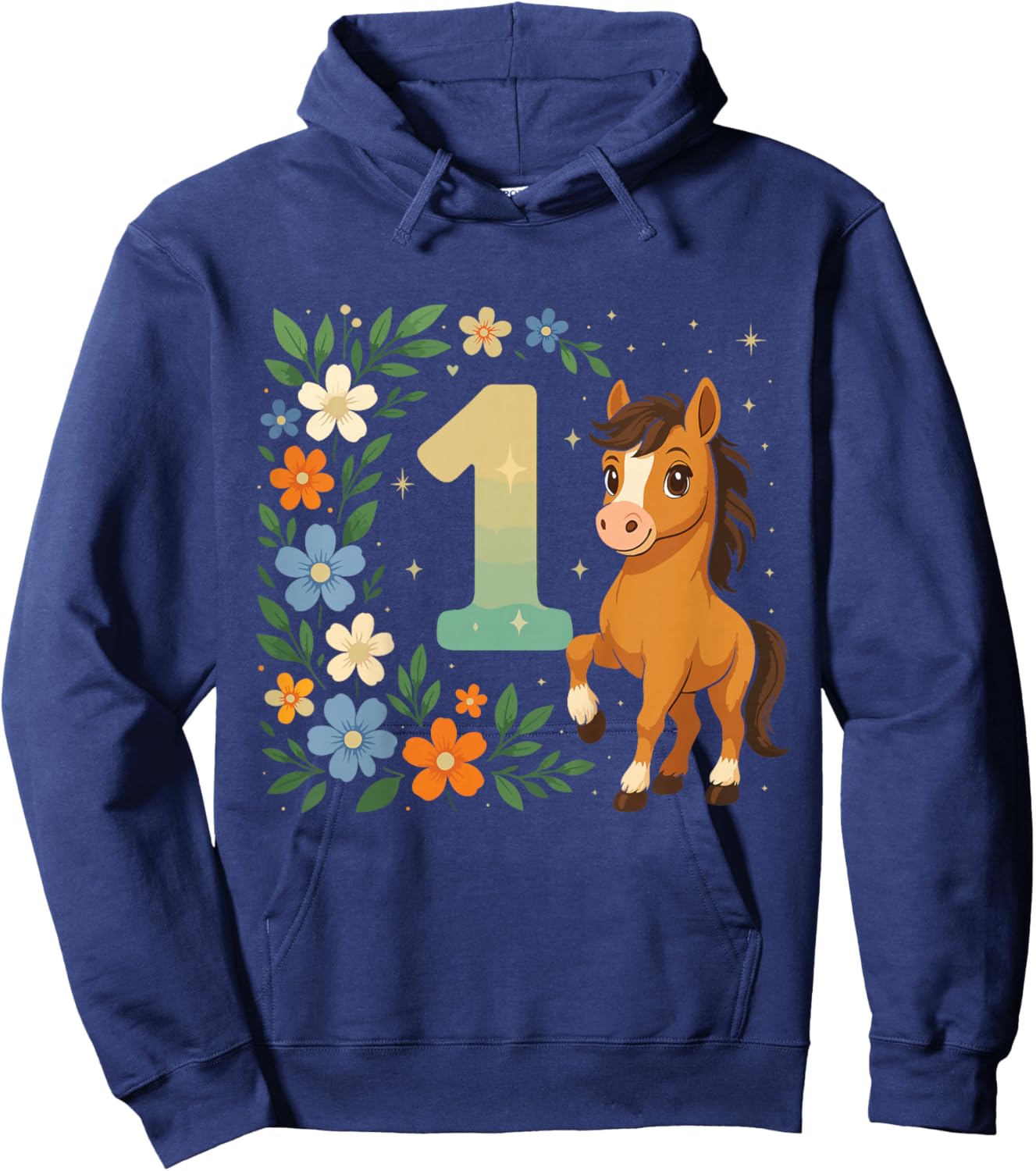1st Birthday Girl Pony Horse Flowers 1 Year Old Hoodie - Hoodie | Navy