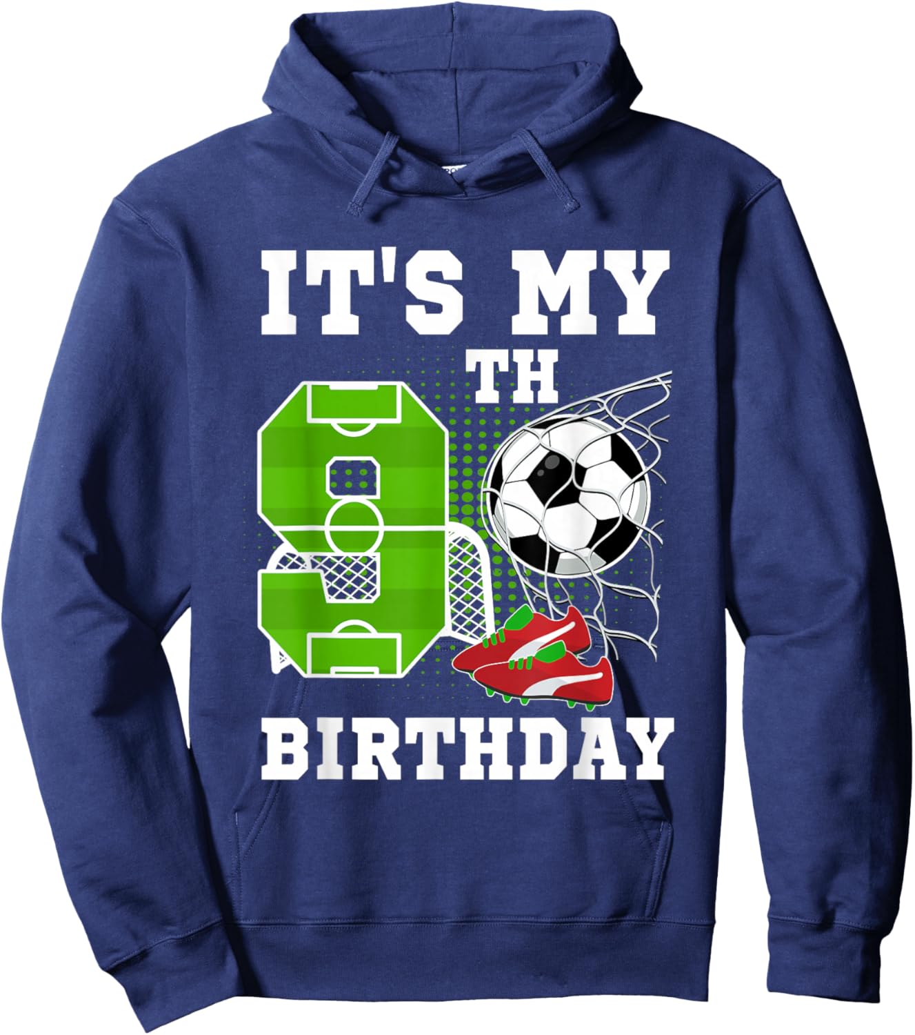 9 Year Old Birthday It's My 9th Birthday Soccer Ball Theme Hoodie - Hoodie | Navy