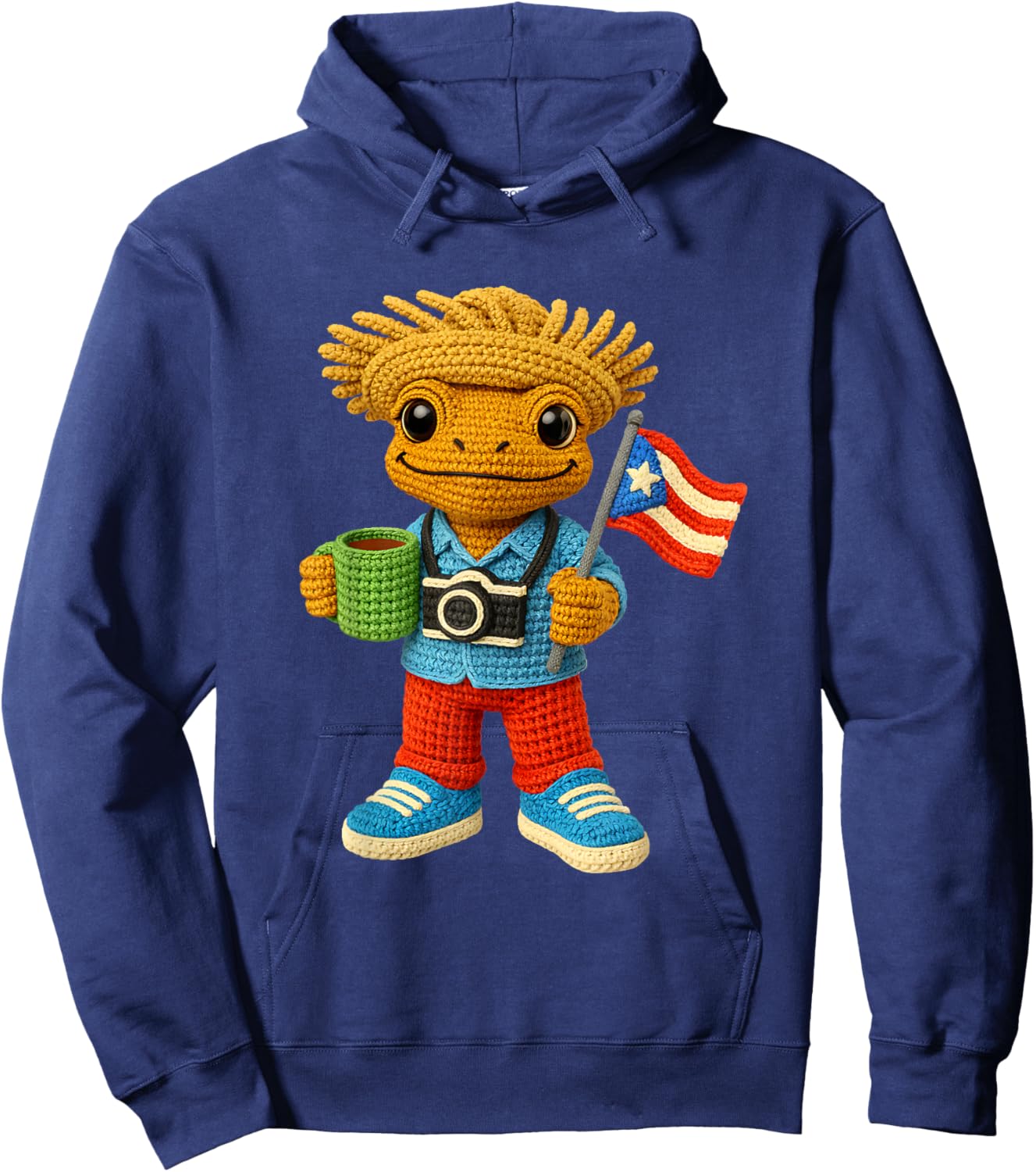 Puerto Rican Crochet Frog Boricua Amigurumi Island Pride Hoodie - Hoodie | Navy