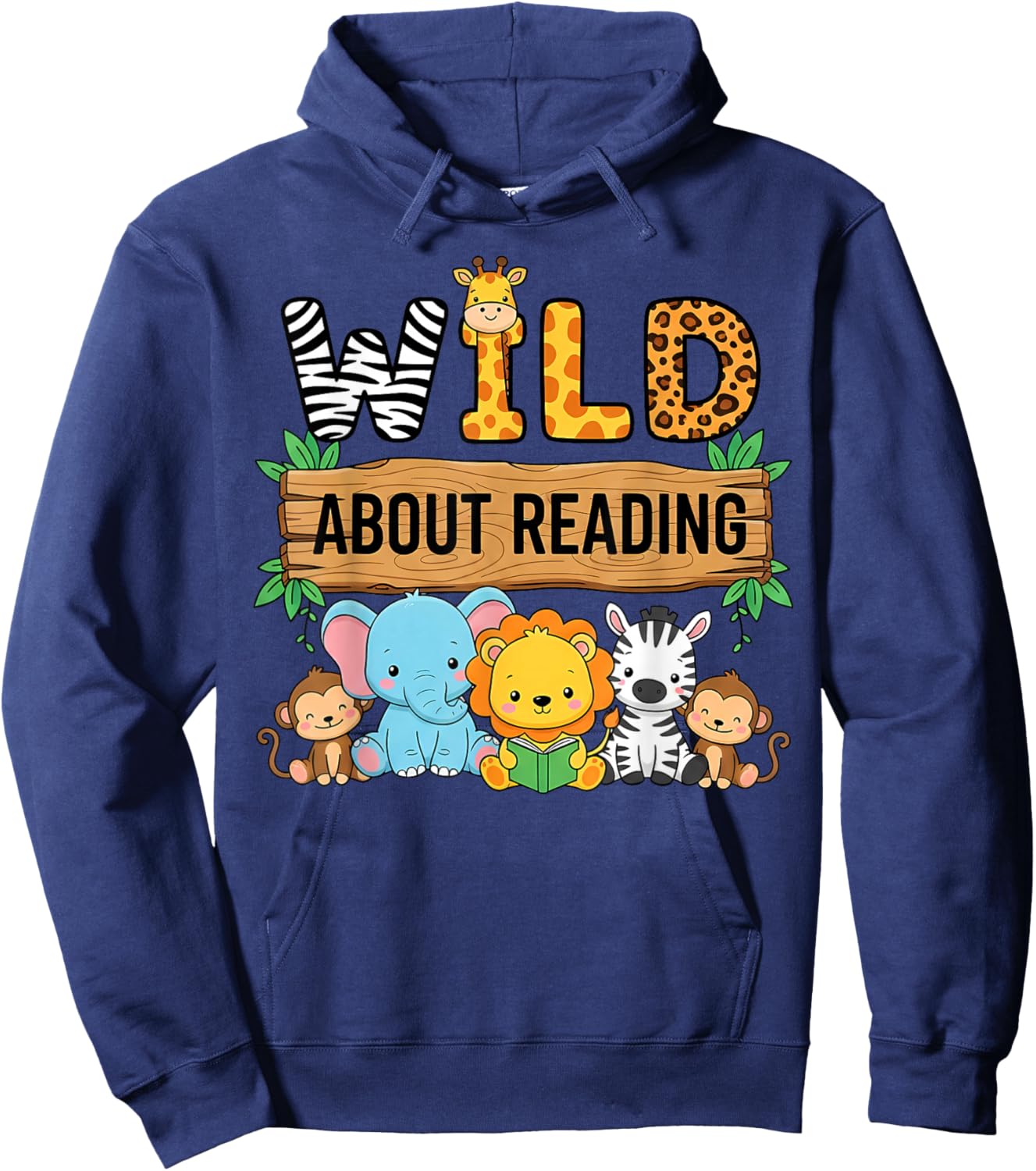 Zoo Animals Wild About Reading Books Reader Lover Librarian Hoodie - Hoodie | Navy