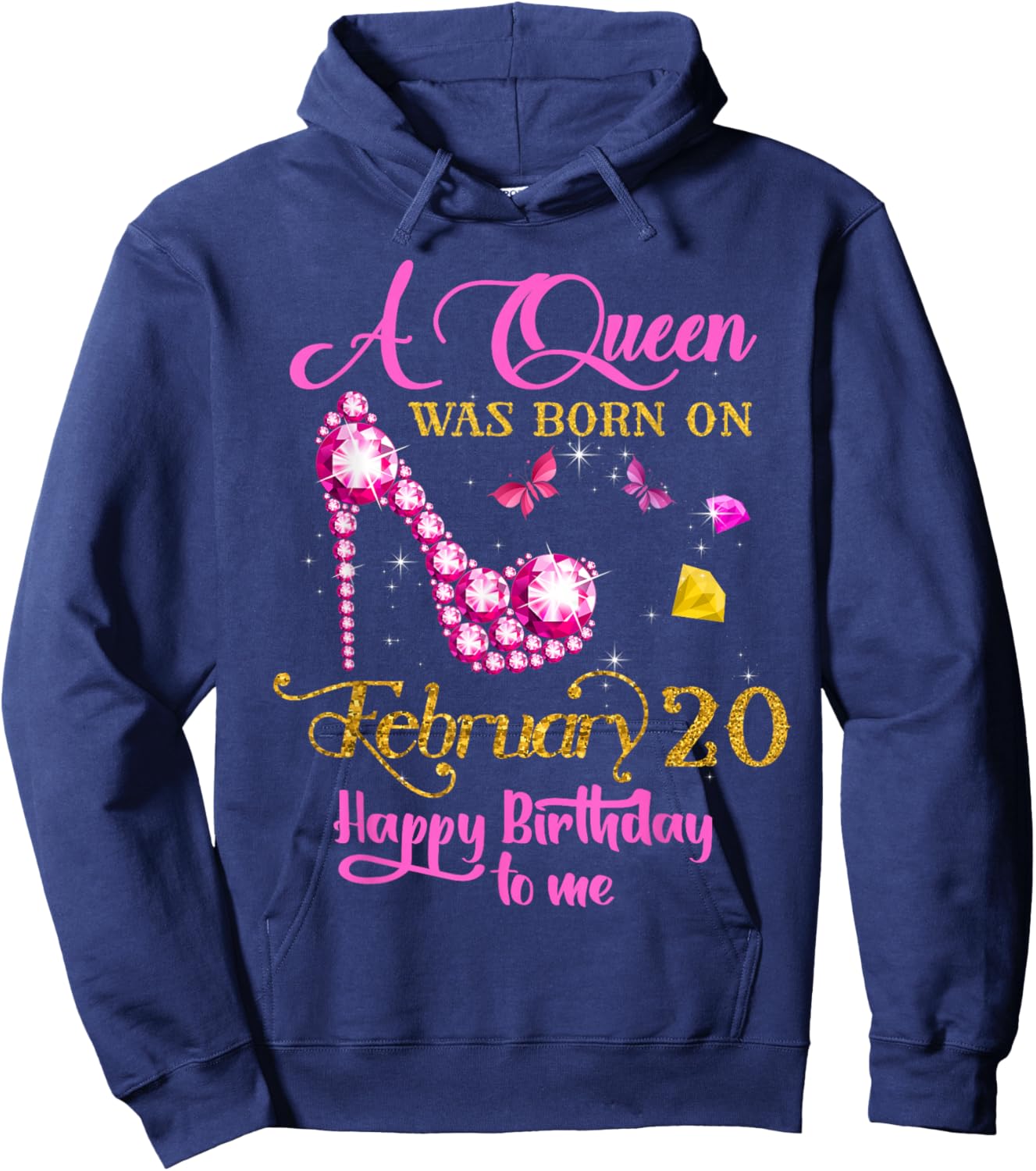 A Queen was Born on February 20, 20th February Birthday Hoodie - Hoodie | Navy