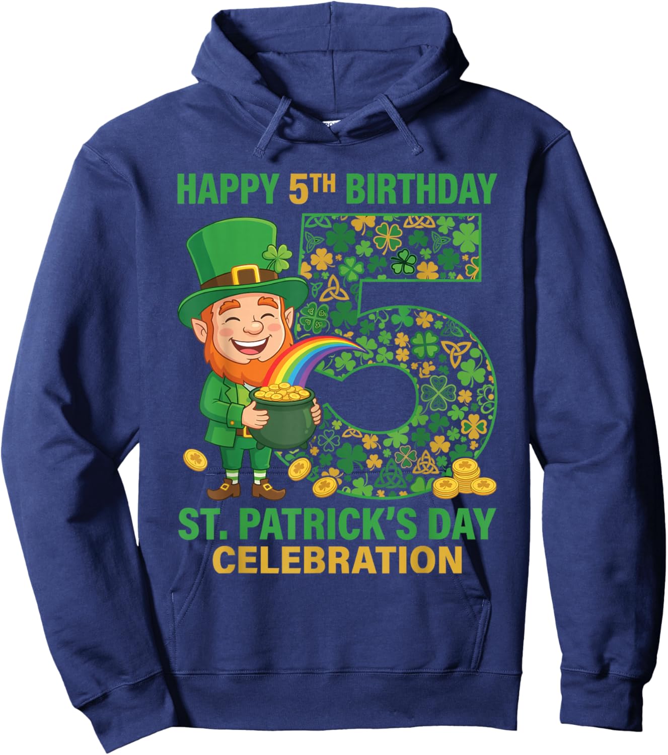 5th Birthday St Patricks Day Shirt Lucky 5 Year Old Boy Girl Hoodie - Hoodie | Navy
