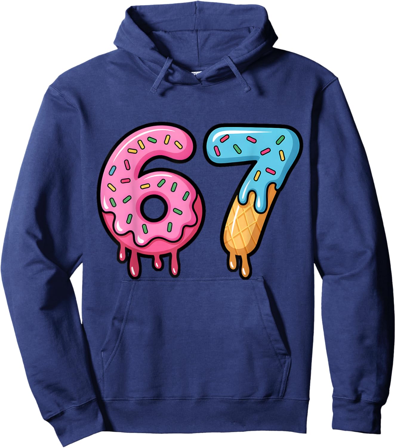 Funny Six Seven Ice Cream Drip Gen Alpha Slang Meme 67 Hoodie - Hoodie | Navy