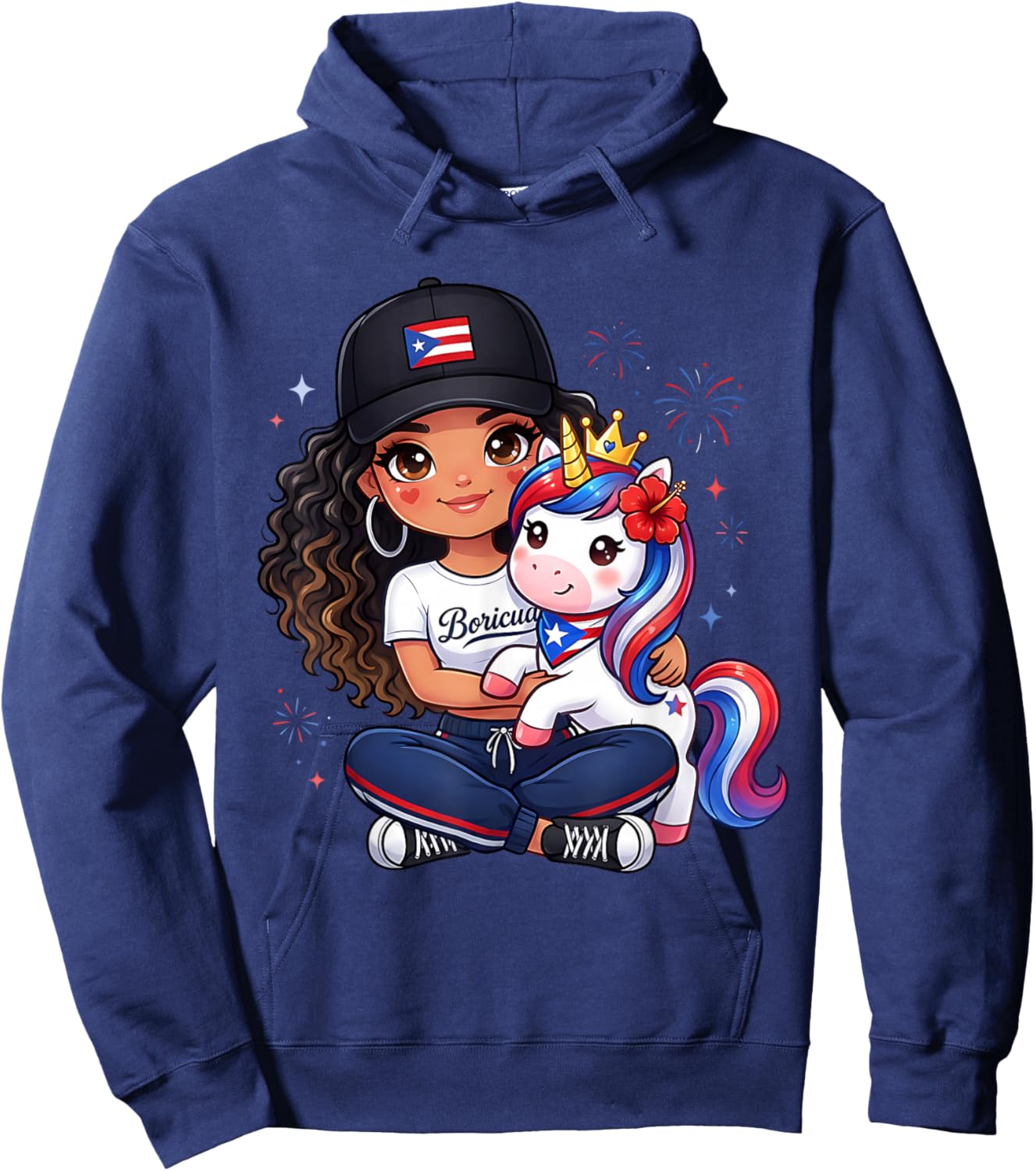 Girls Princess Unicorn Boricua Flag Toddler Puerto Rican Hoodie - Hoodie | Navy