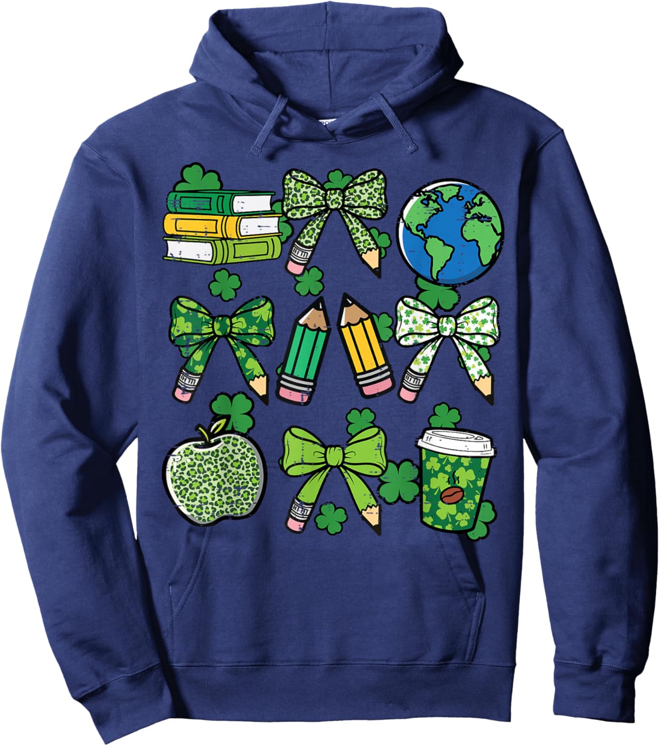 St Patricks Day Teacher Pencil Bow Saint Pattys Women Men Hoodie - Hoodie | Navy