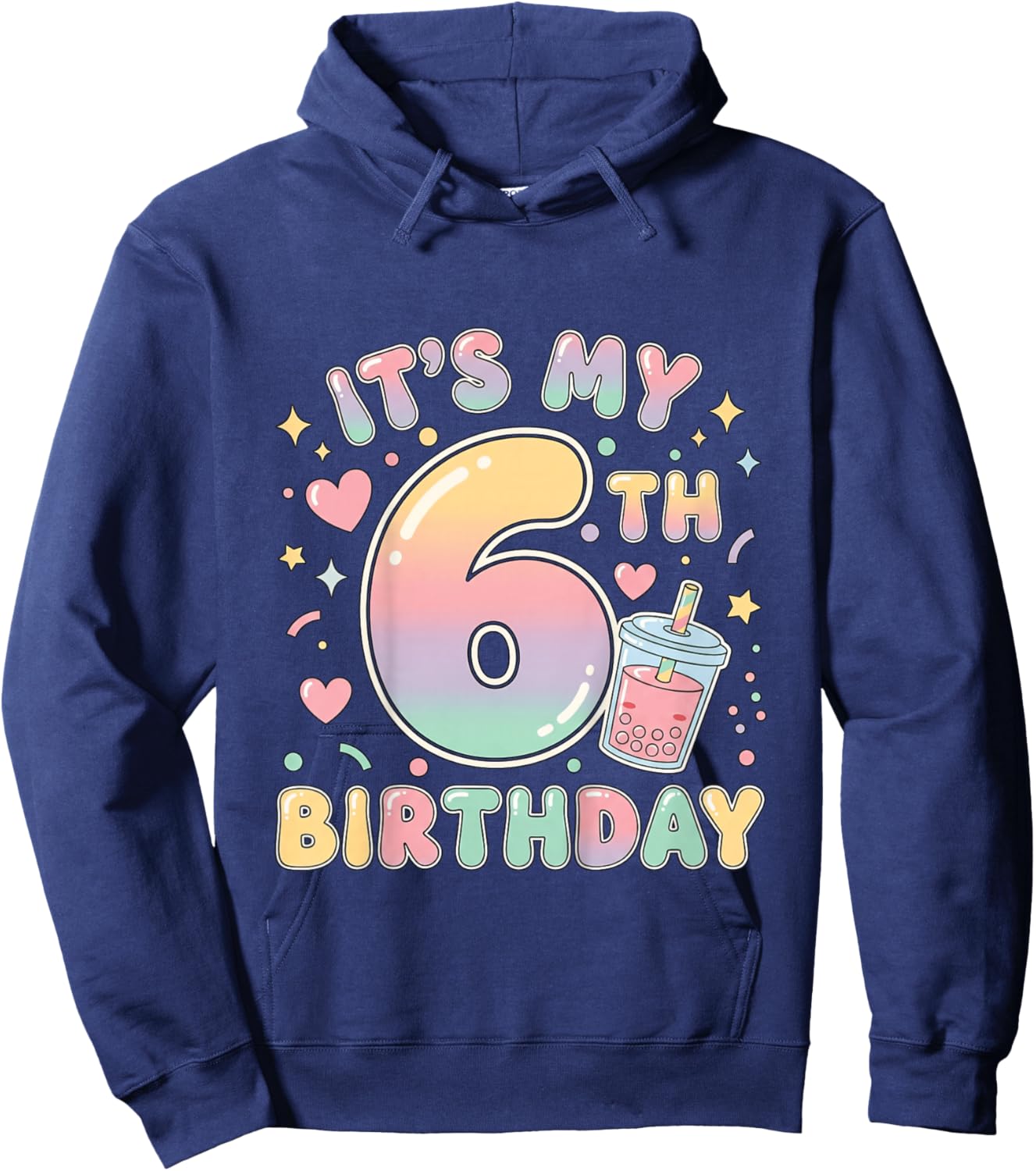 It's My 6th Birthday Bubble Boba Tea Party 6 Year Old Girl Hoodie - Hoodie | Navy