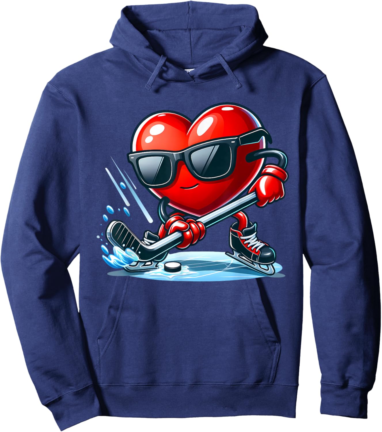 Funny Valentine Ice Hockey Player Red Hearts February 14 Hoodie - Hoodie | Navy