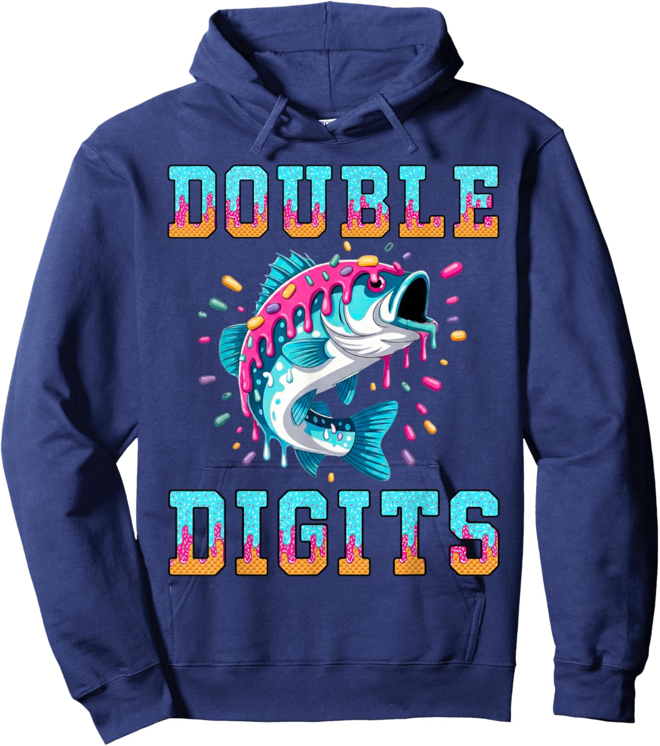 Fishing 10th Birthday Shirt Double Digits Ice Cream Drip Hoodie - Hoodie | Navy