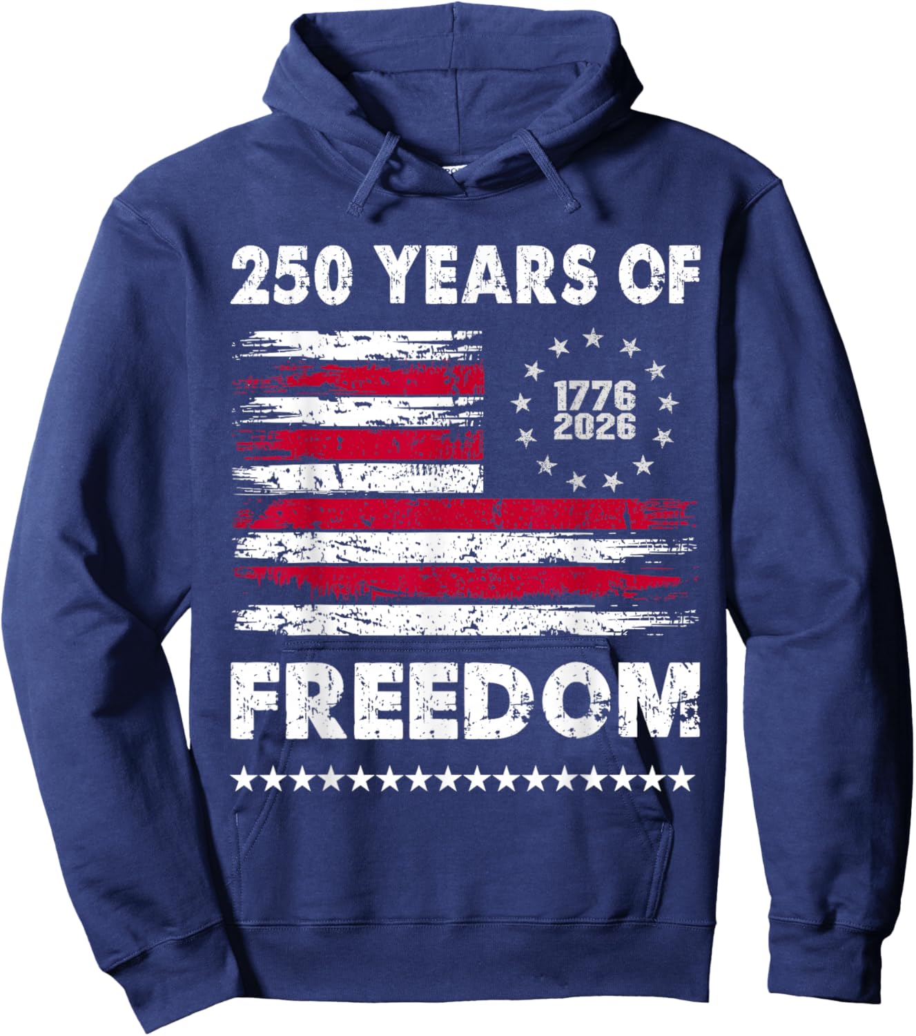 Vintage 250 Years of Freedom 1776 2026 American USA Flag Hoodie - Hoodie | Navy