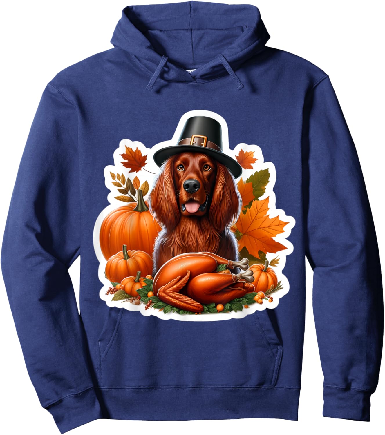 Thanksgiving Irish Setter Dog Owner Lover Funny Turkey Cute Hoodie - Hoodie | Navy