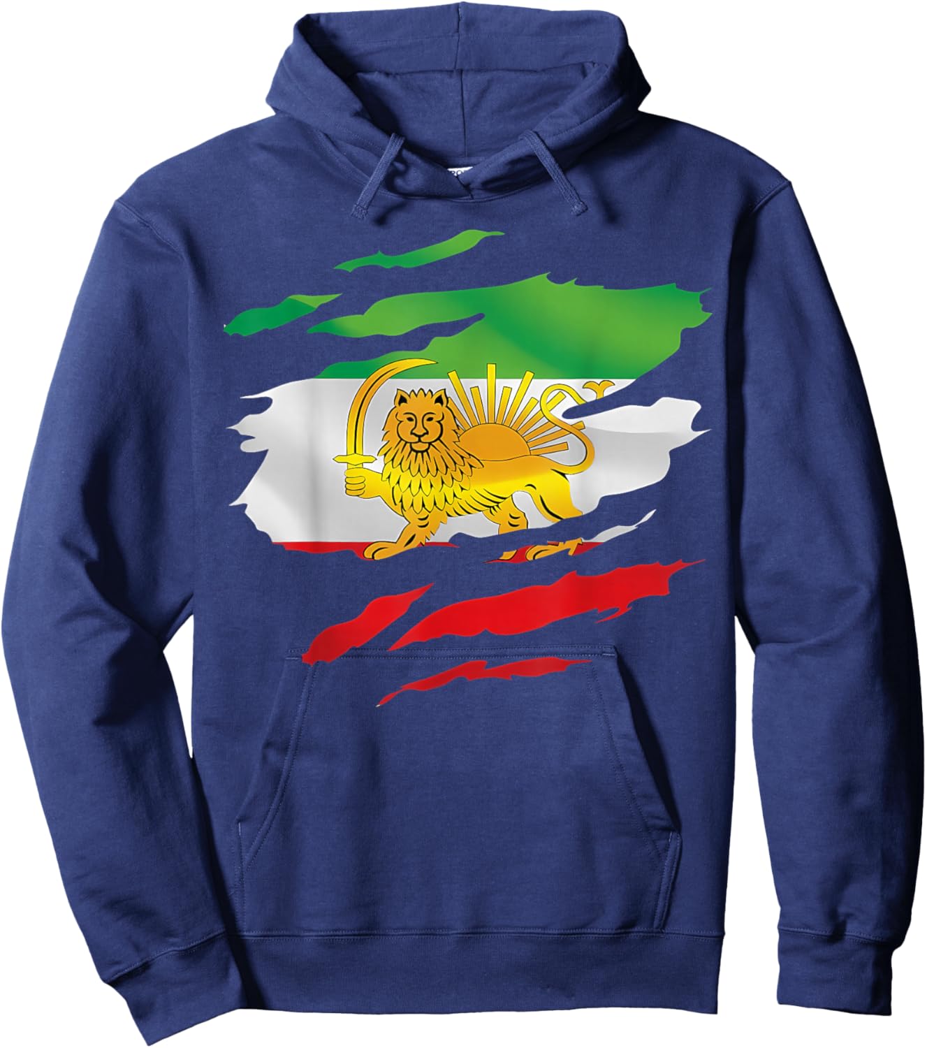 Free Iran Symbol Flag Heartbeat Freedom Love with Lion Hoodie - Hoodie | Navy