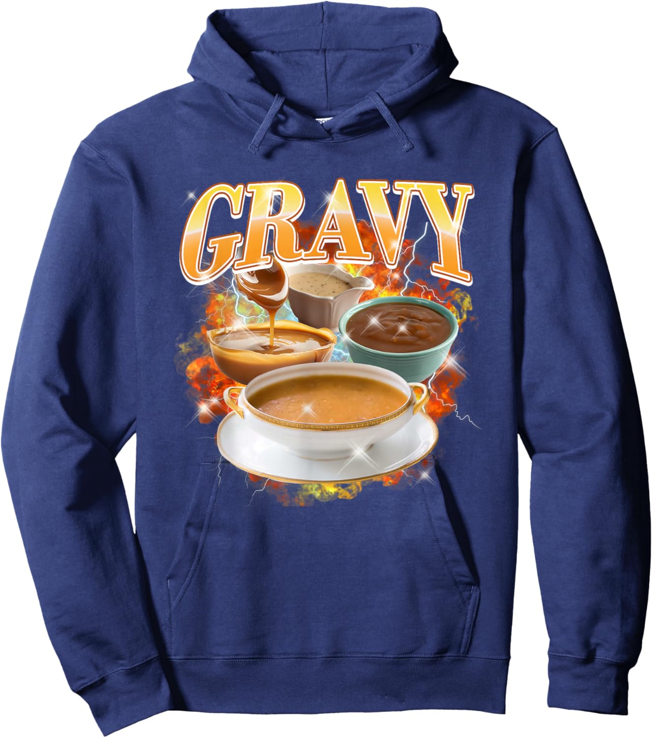 Thanksgiving Gravy Bootleg 90's Rap Rock Vintage Funny Hoodie - Hoodie | Navy