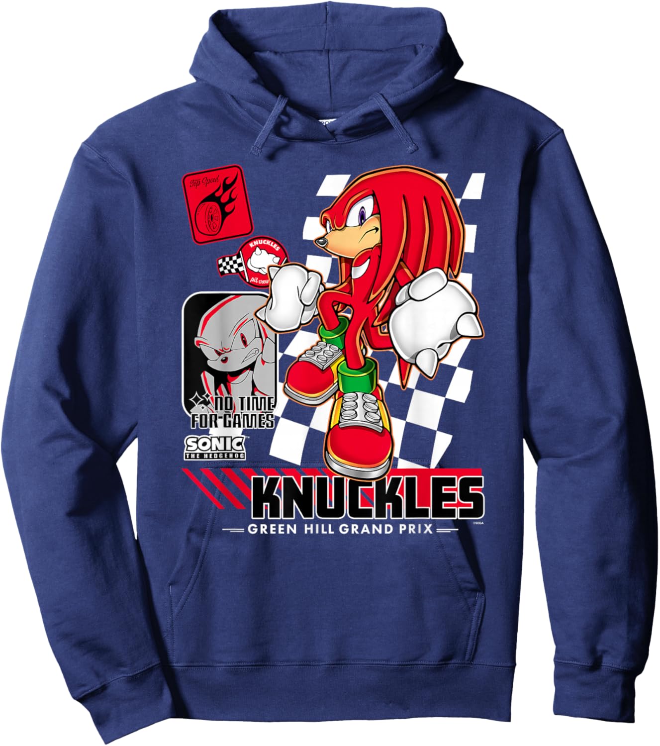 Sonic The Hedgehog Knuckles No Time for Games Poster Hoodie - Hoodie | Navy