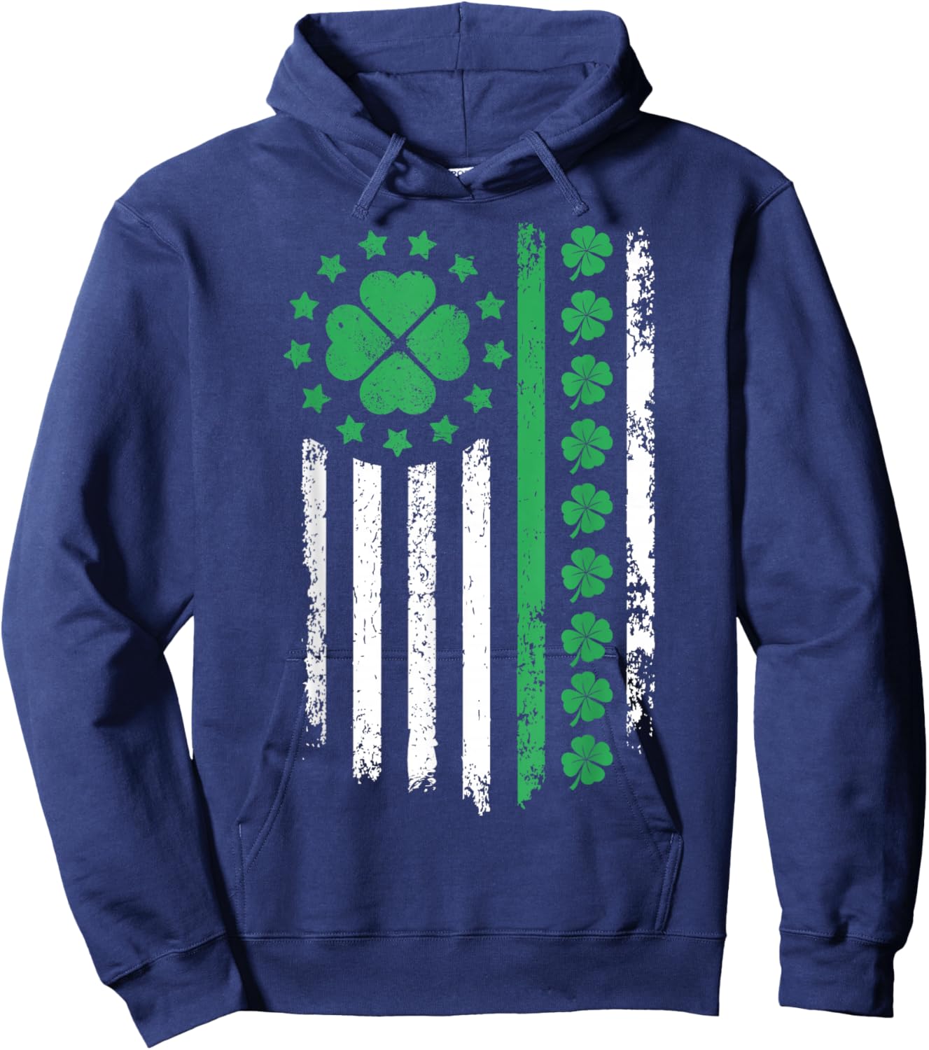US American Flag Design with Shamrocks for Saint Paddy s Day Hoodie - Hoodie | Navy
