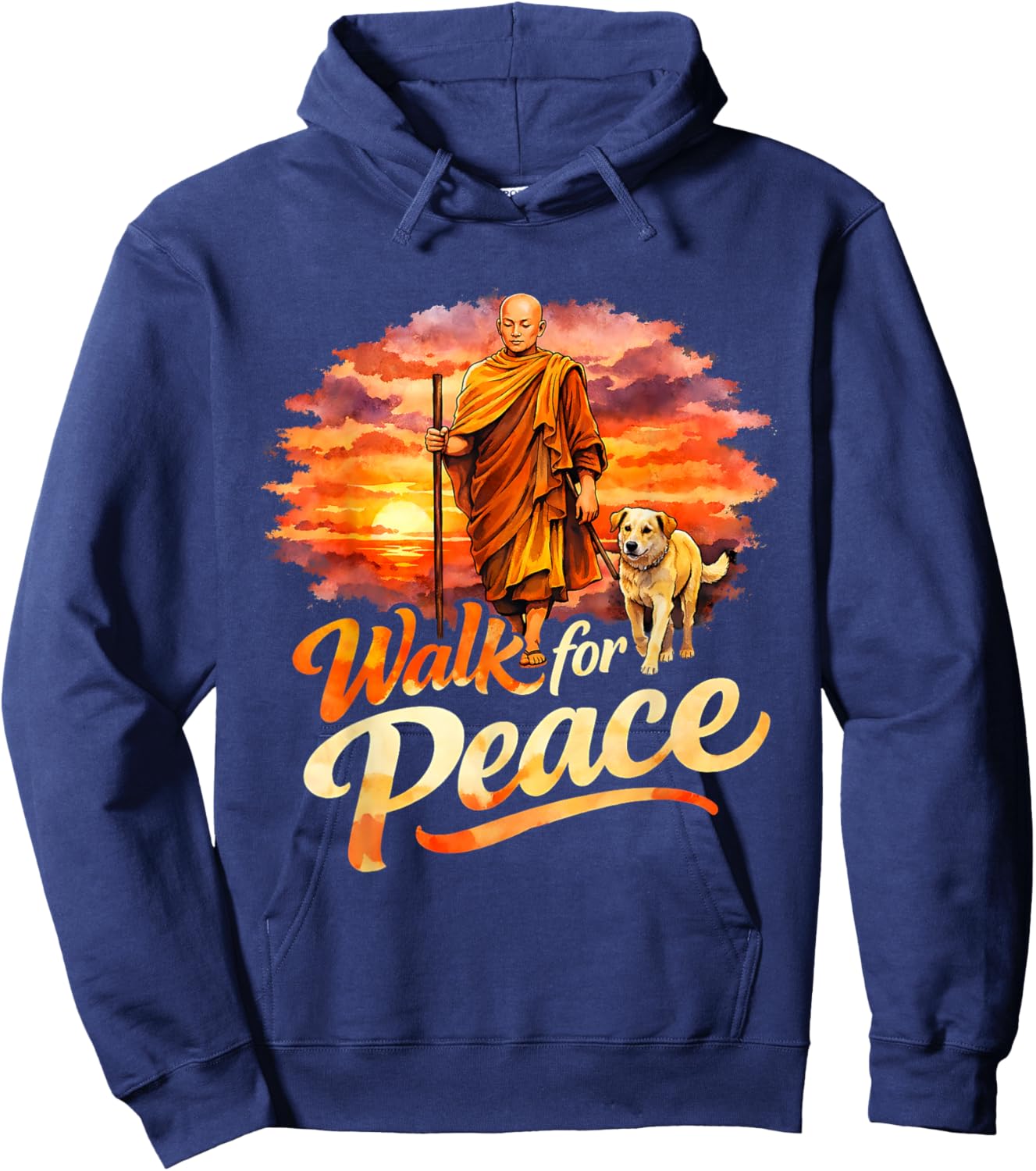 Walk for Peace Mindful Monk Spiritual Art Hoodie - Hoodie | Navy