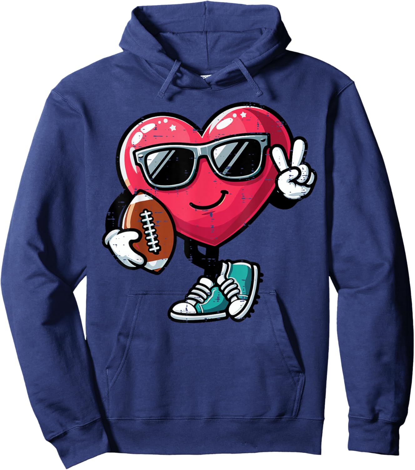 Valentines Day American Football Heart Peace Boys Kids Men Hoodie - Hoodie | Navy