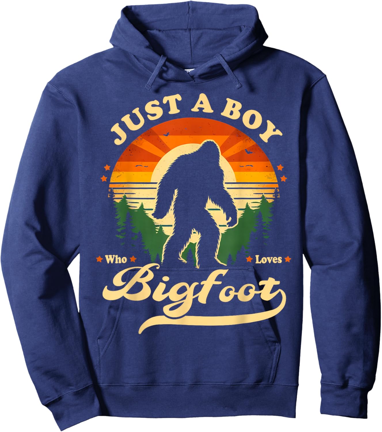 Just a Boy Who Loves Bigfoot Retro Sasquatch Men Boys Kids Hoodie - Hoodie | Navy