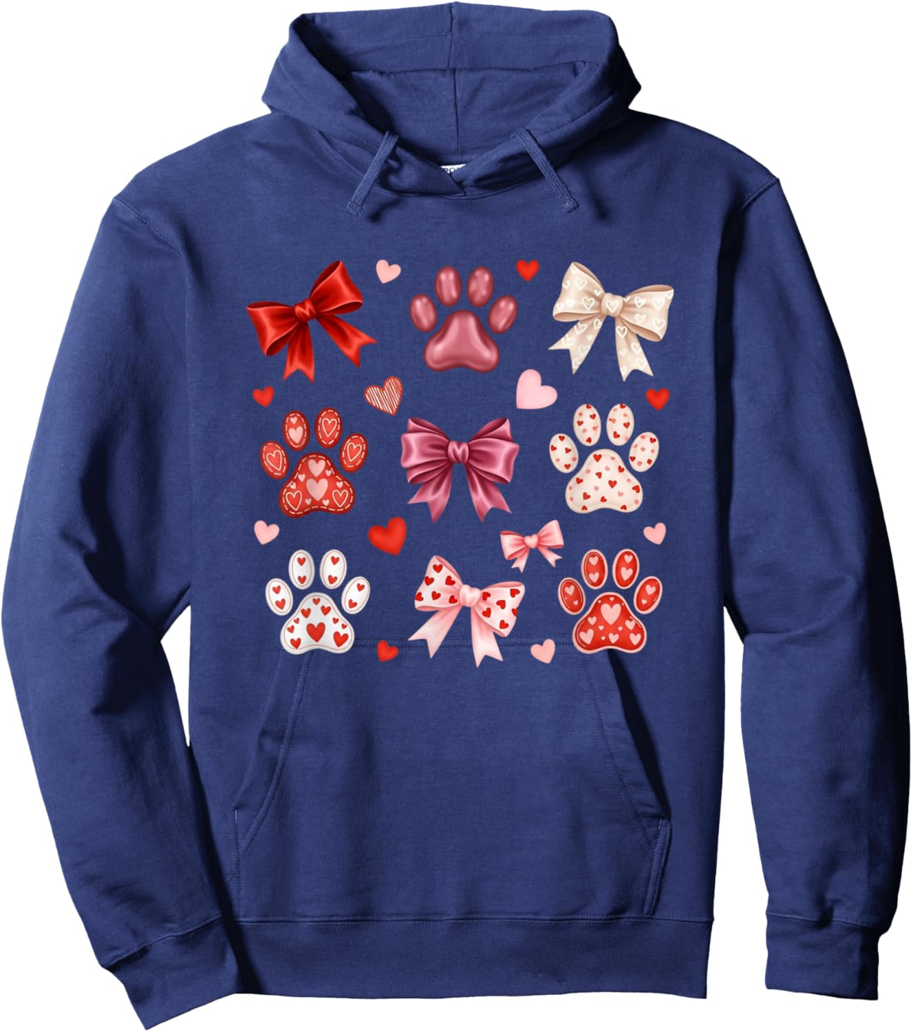 Cute Dog & Cat Paw Valentines Coquette Bow Women Girls Hoodie - Hoodie | Navy