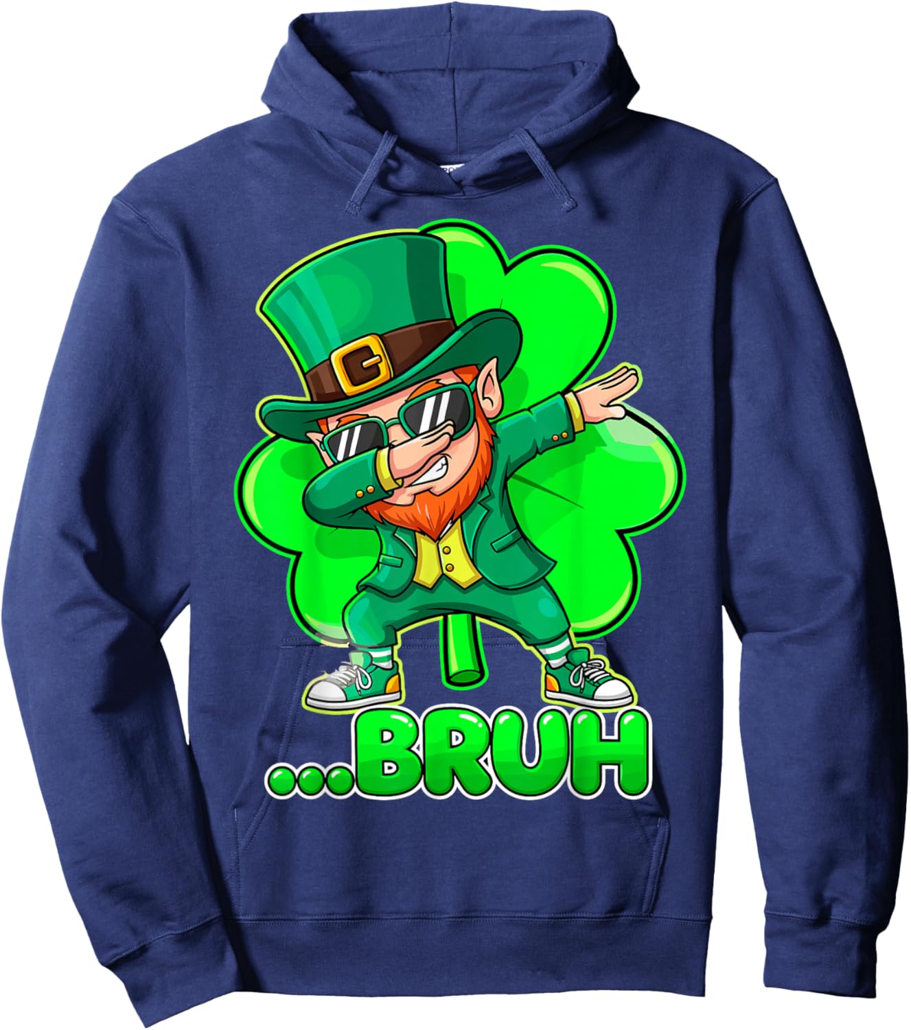 Funny St.Patrick's Day Bruh Leprechaun Dabbing Dab Shamrock Hoodie - Hoodie | Navy