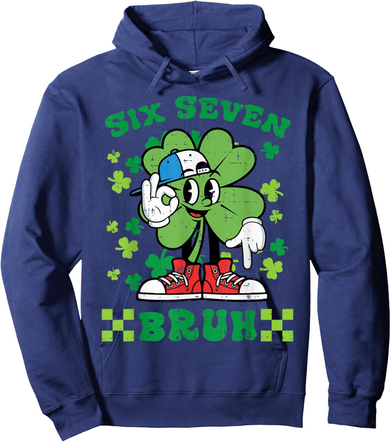 St Patricks Day Six Seven Bruh 6 7 Meme Boys Kids Youth Hoodie - Hoodie | Navy