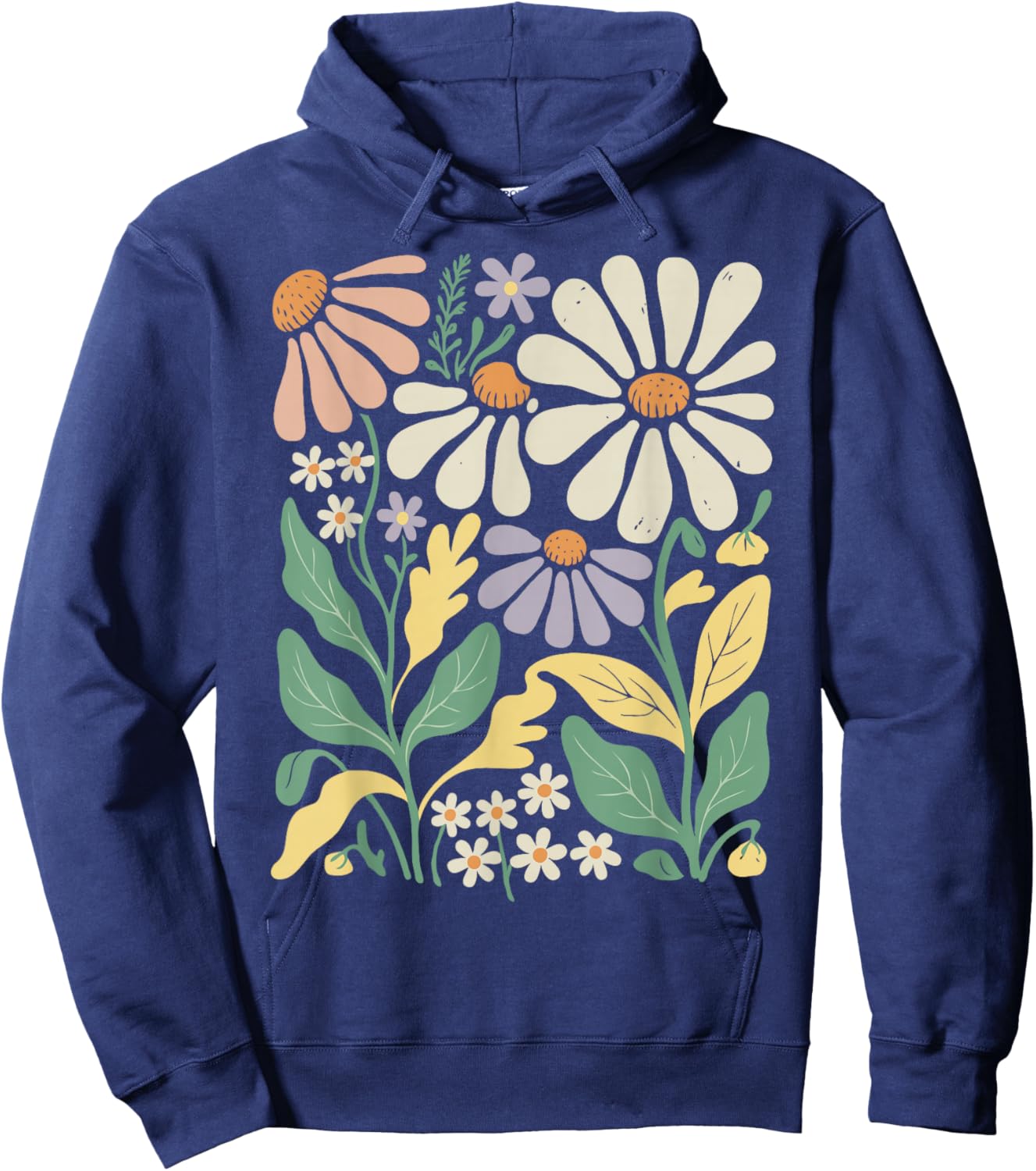 Retro Wildflowers Flowers Pattern Summer Spring Boho Vintage Hoodie - Hoodie | Navy