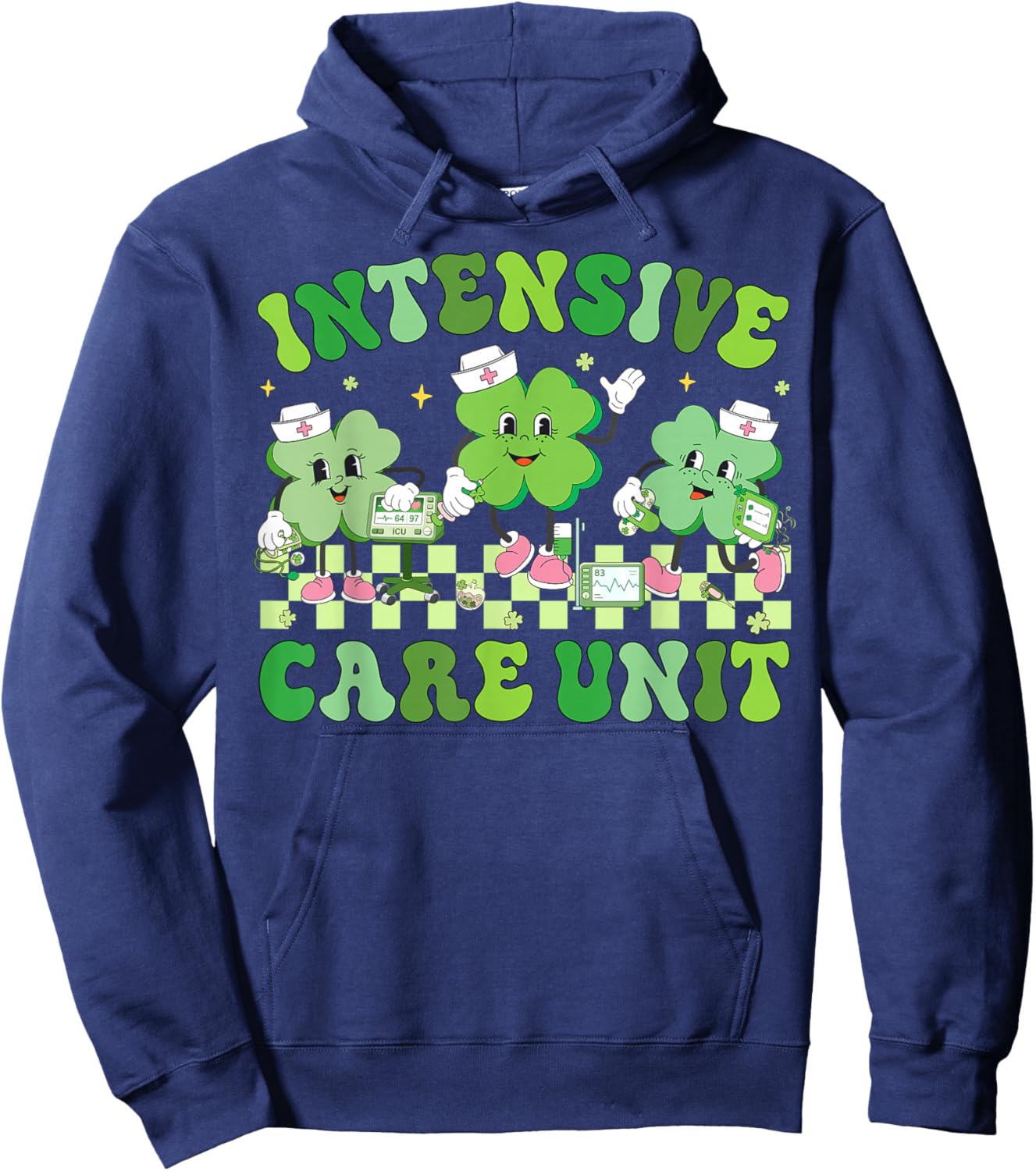 ICU Nurse St.Patricks Day Shamrock Intensive Care Unit Nurse Hoodie - Hoodie | Navy