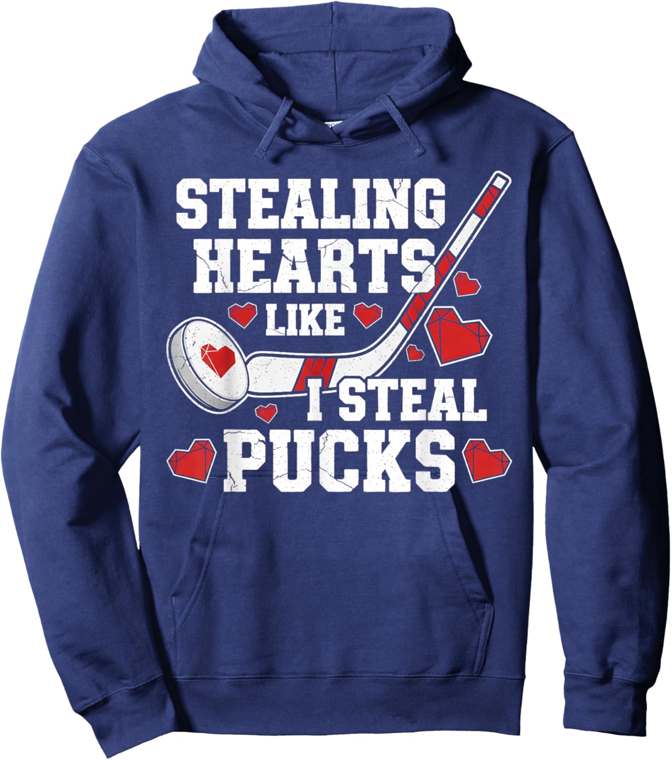 Stealing Hearts Like I Steal Pucks Valentine's Day Hockey Hoodie - Hoodie | Navy