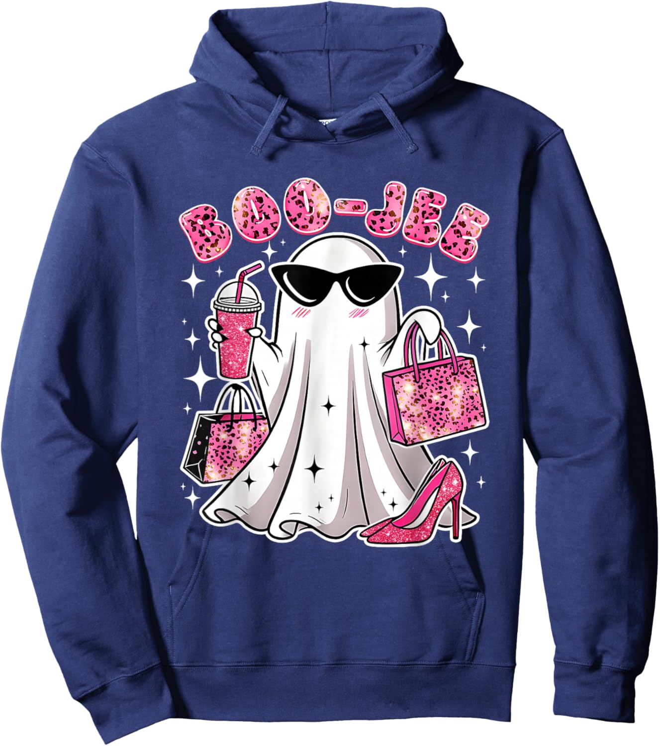 Pink Leopard Boo JEE Boujee Coffee Ghost Halloween Hoodie - Hoodie | Navy