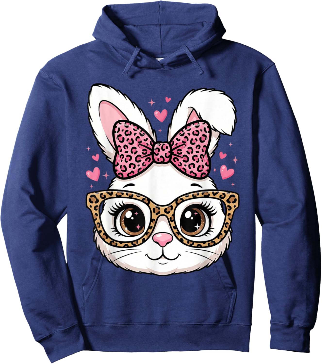 Cute Easter Rabbit Face Leopard Bow Sunglasses Bunny Girls Hoodie - Hoodie | Navy