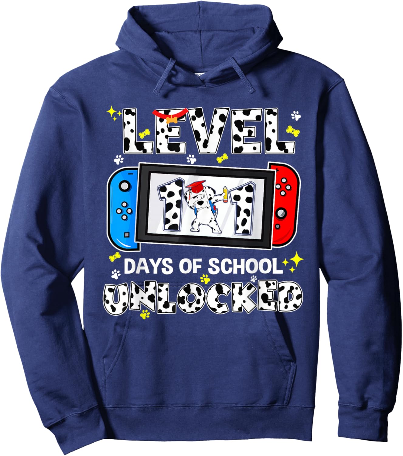 Level Unlocked 100 Days School 101 Days Game Controller Hoodie - Hoodie | Navy