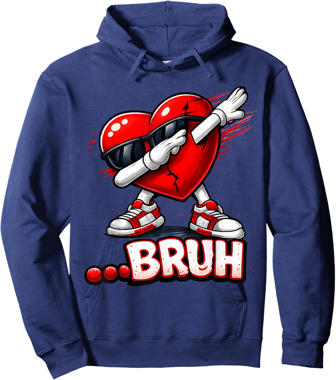 Valentines Day Bruh Dabbing Funny Valentines Heart Boys Kids Hoodie - Hoodie | Navy