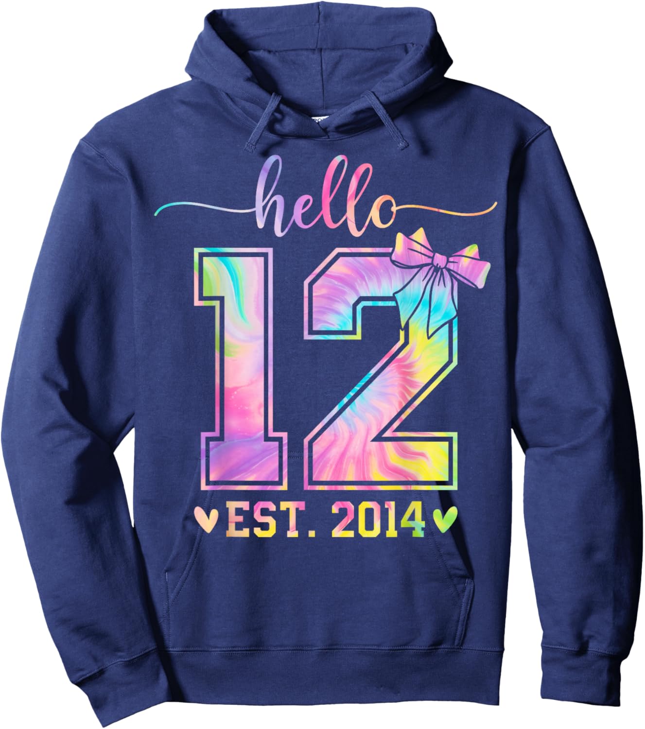 Hello Twelve EST 2014 12th Birthday Coquette 12 Year Girl Hoodie - Hoodie | Navy