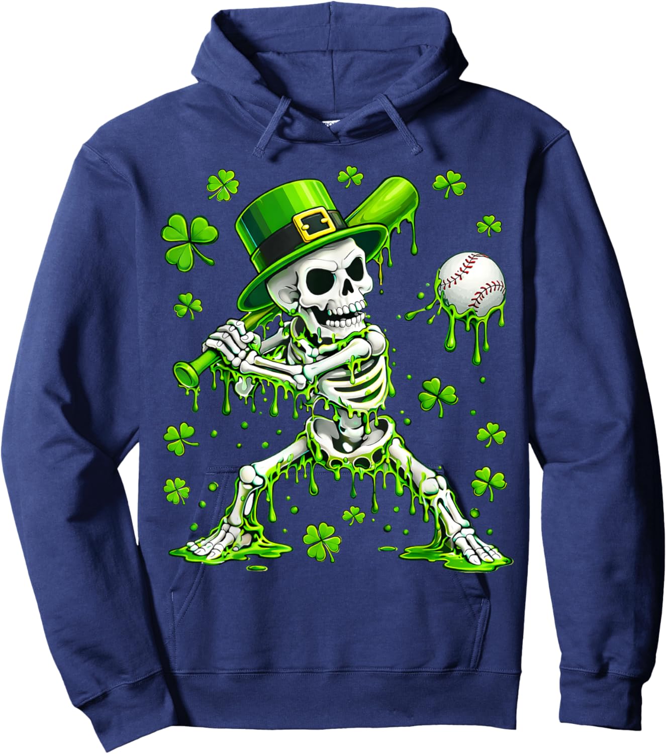 St Patricks Day Baseball Skeleton Irish Leprechaun Hat Boys Hoodie - Hoodie | Navy