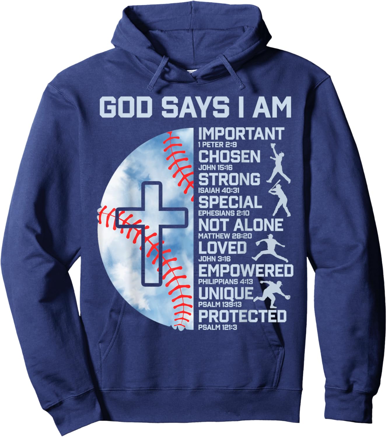God Says I Am Baseball Christian Boy Faith Graphic Religious Hoodie - Hoodie | Navy