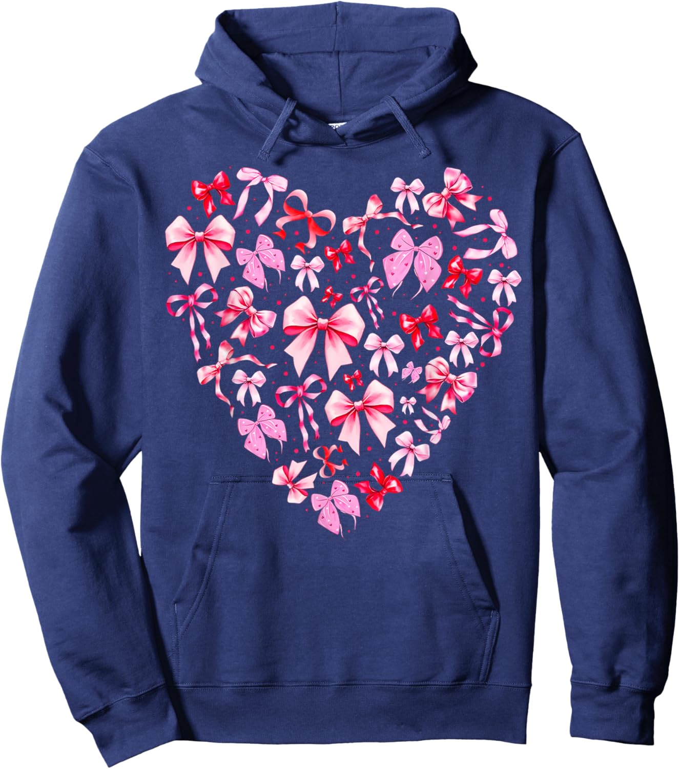 Pink Valentine Heart Coquette Bow Cupid Girl Women Kid Hoodie - Hoodie | Navy