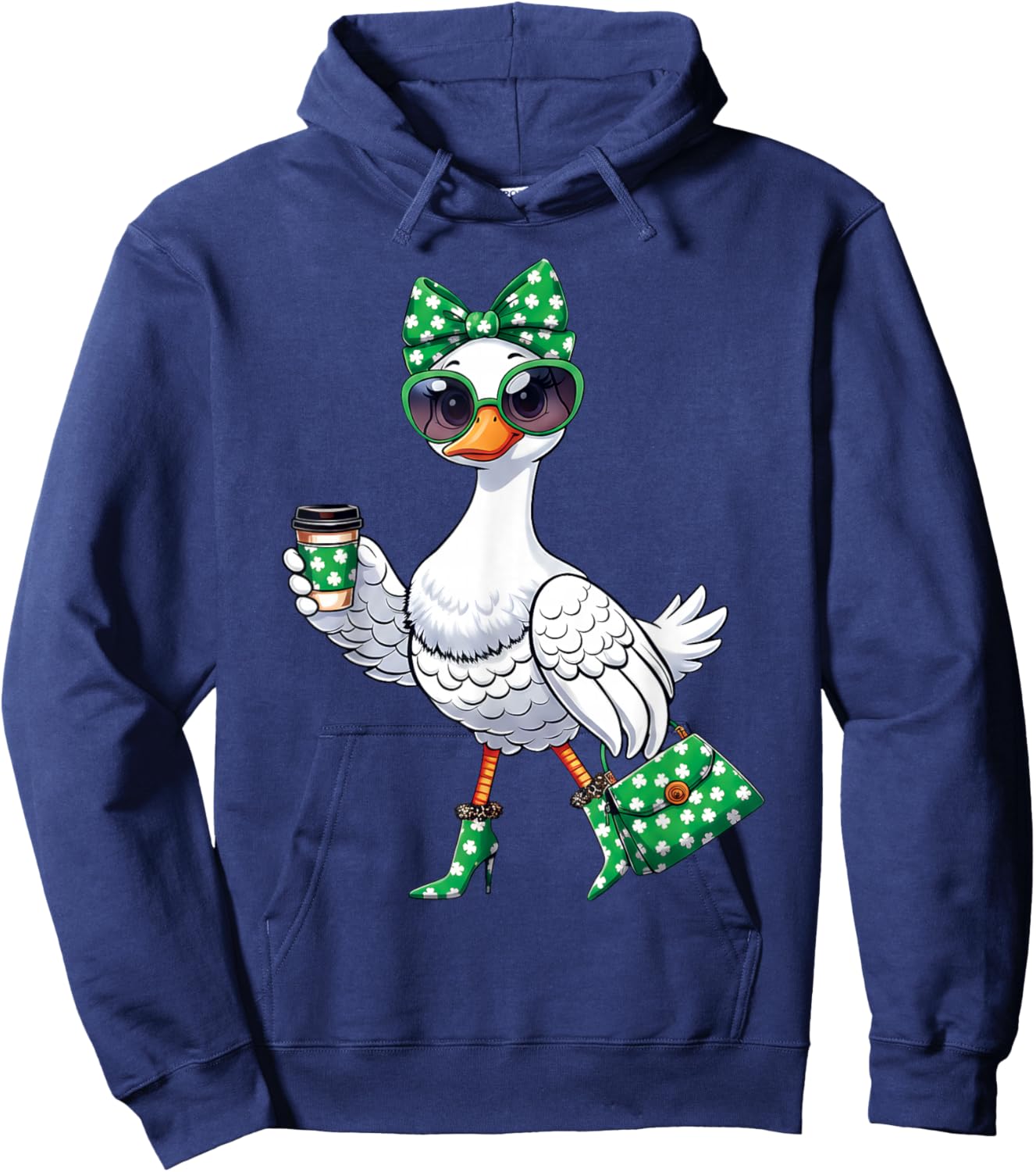 Lucky Goose St Patricks Day Leopard Shamrock Women Irish Day Hoodie - Hoodie | Navy